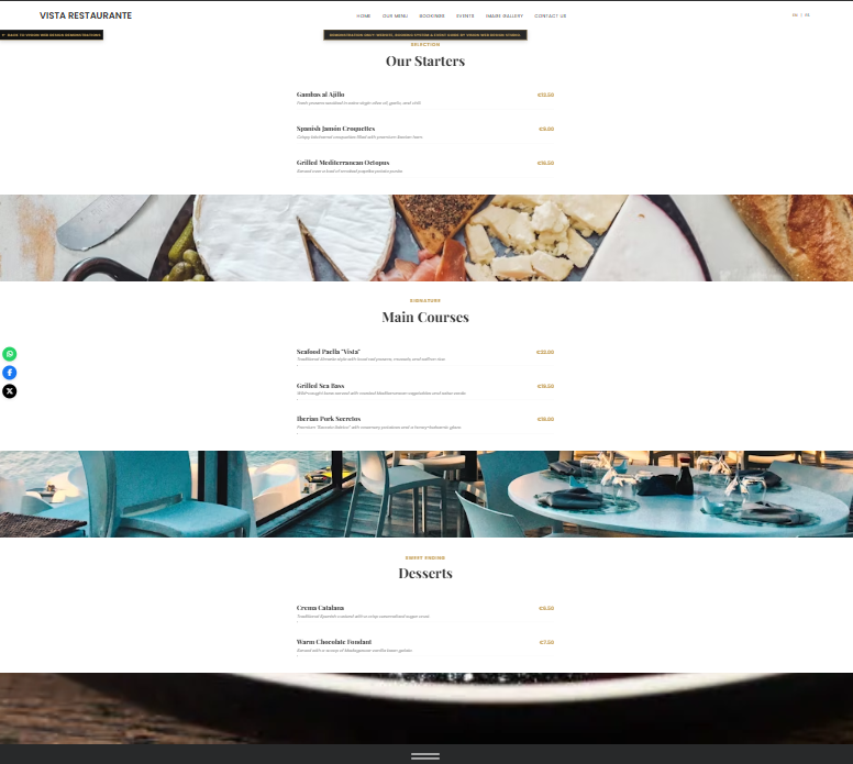 Restaurant Demo Menu Page